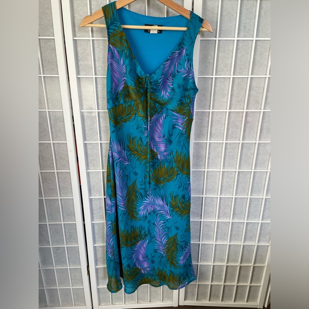 Wanted Vintage Y2K Stretchable Dress, Blue purple green fern, Size Large.